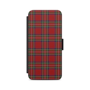 Tartan Red Pattern Scotland Flip Wallet Phone Case for iPhone Samsung