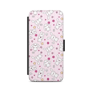 Cute Cartoon Rabbits Pattern Bunny Kawaii Pattern Flip Wallet Phone Case