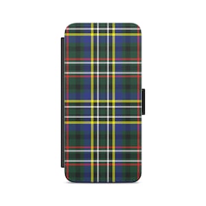 Tartan Green Pattern Scotland Flip Wallet Phone Case for iPhone Samsung