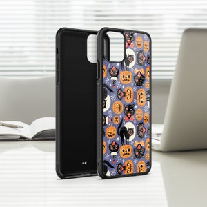 Custodia per telefono in vetro temperato di lusso con motivo gatto spaventoso colorato zucca divertente di Halloween