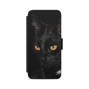 Black Cat Eyes Flip Wallet Phone Case for iPhone Samsung