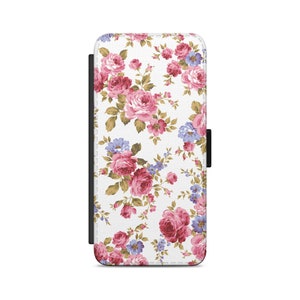 Blumenmuster Blau Rot Blumen Flip Brieftasche Handytasche