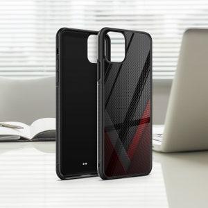 Custodia per telefono in vetro temperato di lusso con motivo stile carbonio a strisce rosse e nere