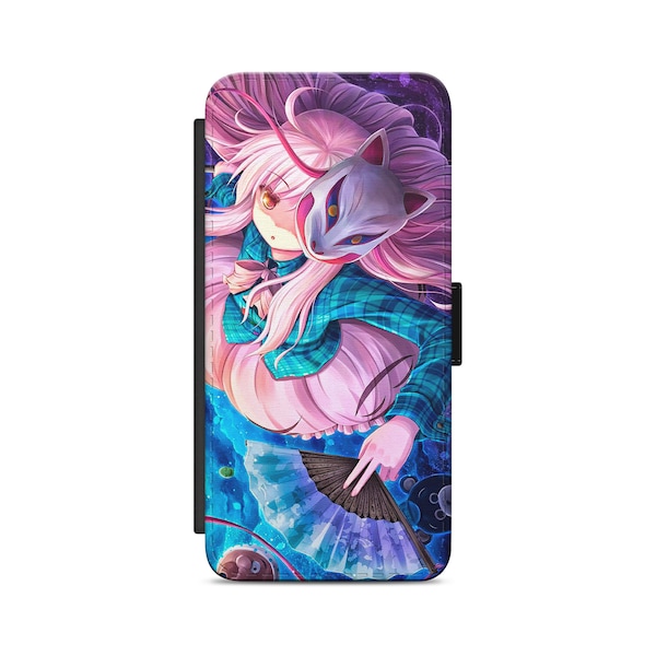 ANIME Artwork Girl Mask Flip Wallet Phone Case Flip Wallet Phone Case for iPhone Samsung