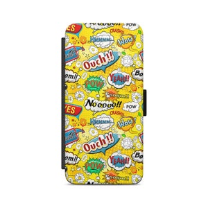 Custodia per telefono con portafoglio a libro con motivo senza cuciture e fumetti per iPhone Samsung