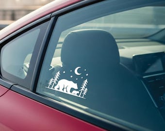 Bears Walking at Night, Mountain Decal, Wilderness Car Decal, Hiking Decal, Outdoors Decal, Camping Adventure Decal, Scene Decal, Explore