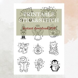 Puede incluir: Diseños imprimibles en blanco y negro de pegar y coser con ilustraciones navideñas. Incluye un árbol de Navidad, un coche, una corona, un cascanueces, un ángel, una taza, calcetines, un adorno, un gato, un hombre de jengibre, un bastón de caramelo y un pingüino.