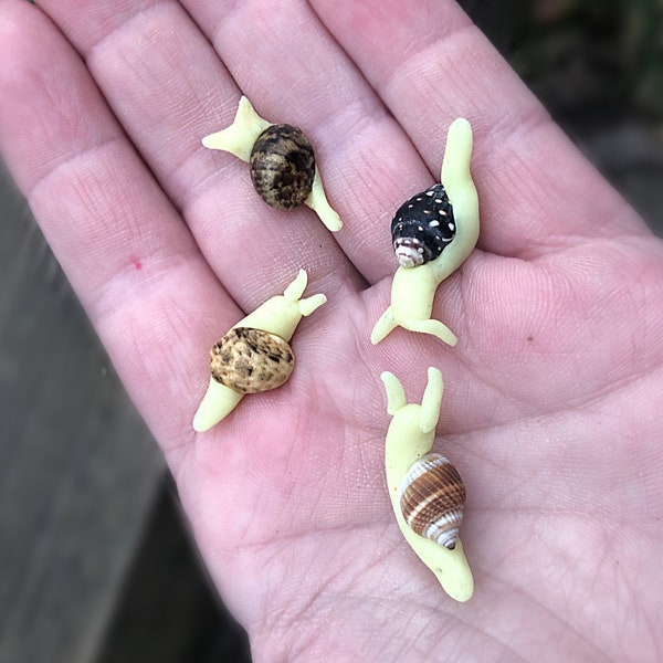 New Glow Snails! - Miniature clay snail - Polymer Clay Glow in the dark snails - Seashell snails - Fairy garden miniatures - Desk Buddy
