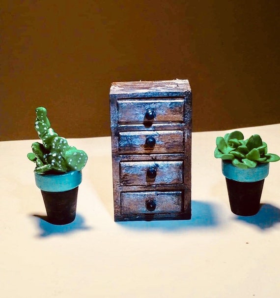 Dollhouse Furniture Miniature Distressed Brown Dresser Etsy