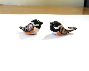 Micro Terrarium Birds- Fairy Garden Accessories - Miniature animals - Pair of Chickadees -clay birds -Miniature clay bird