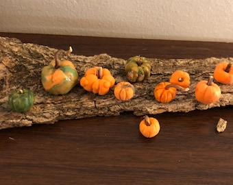 Miniature Clay pumpkins - Set of 10 various size mini pumpkins - Miniature Halloween Decor - Dollhouse Miniature Pumpkins - Mini Halloween