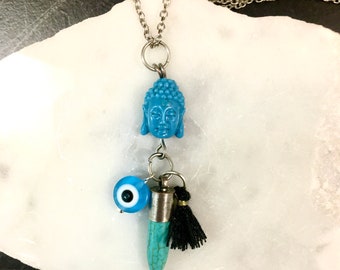 Blue Buddha charm necklace - Evil eye  - Protection and spiritual jewelry - Buddhist jewelry