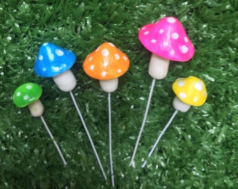 Set of Mini Terrarium Mushrooms - Fairy Garden mushrooms - Miniature clay mushroom -Fantasy Neon mushrooms