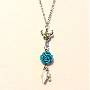 Blue Rose with Bullhead charm necklace - Western necklace - Bull Head Necklace - Blue Rose Necklace