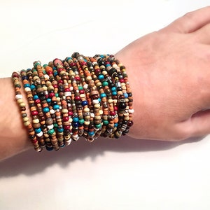 Colourful stackable bracelets- Dainty wood and seed bead bracelets - wood and bead bracelets meant for stacking - single colourful bracelet
