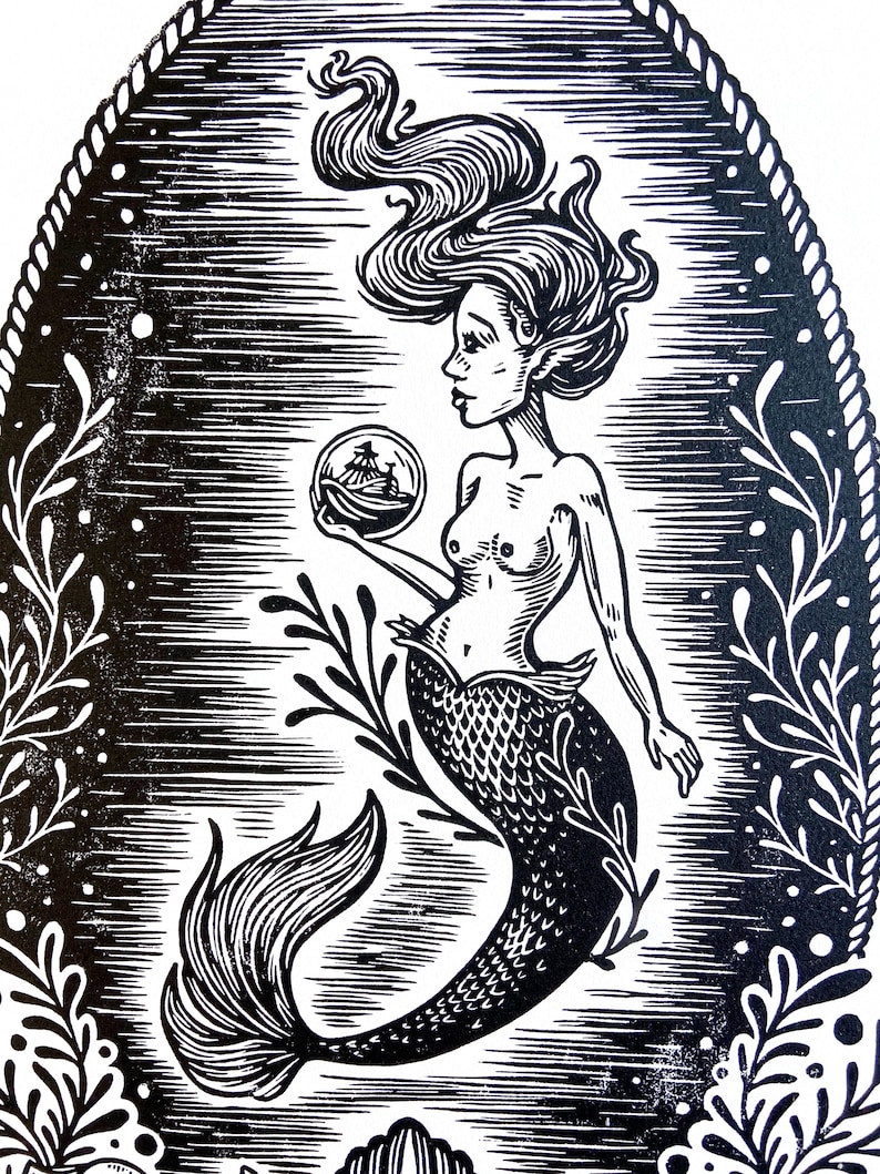 Original Linocut Print 'the Siren' Limited Edition. | Etsy