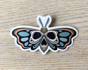 Skull moth vinyl sticker, weatherproof sticker, waterproof sticker, spooky laptop sticker, occult waterbottle sticker, bujo skull sticker