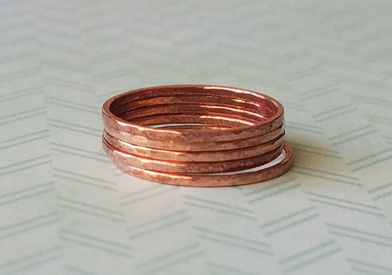 Minimalist Wedding Band 5 Piece Hammered Copper Ring Stack Delicate Ring Set Bohemian Gypsy Thin Handmade Boho Jewelry