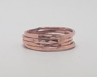 Dainty Hammered Copper Ring, Thin Minimalist Smooth Band, Bohemian Style Wedding Band, Gift For Her, Women's Boho Jewelry
