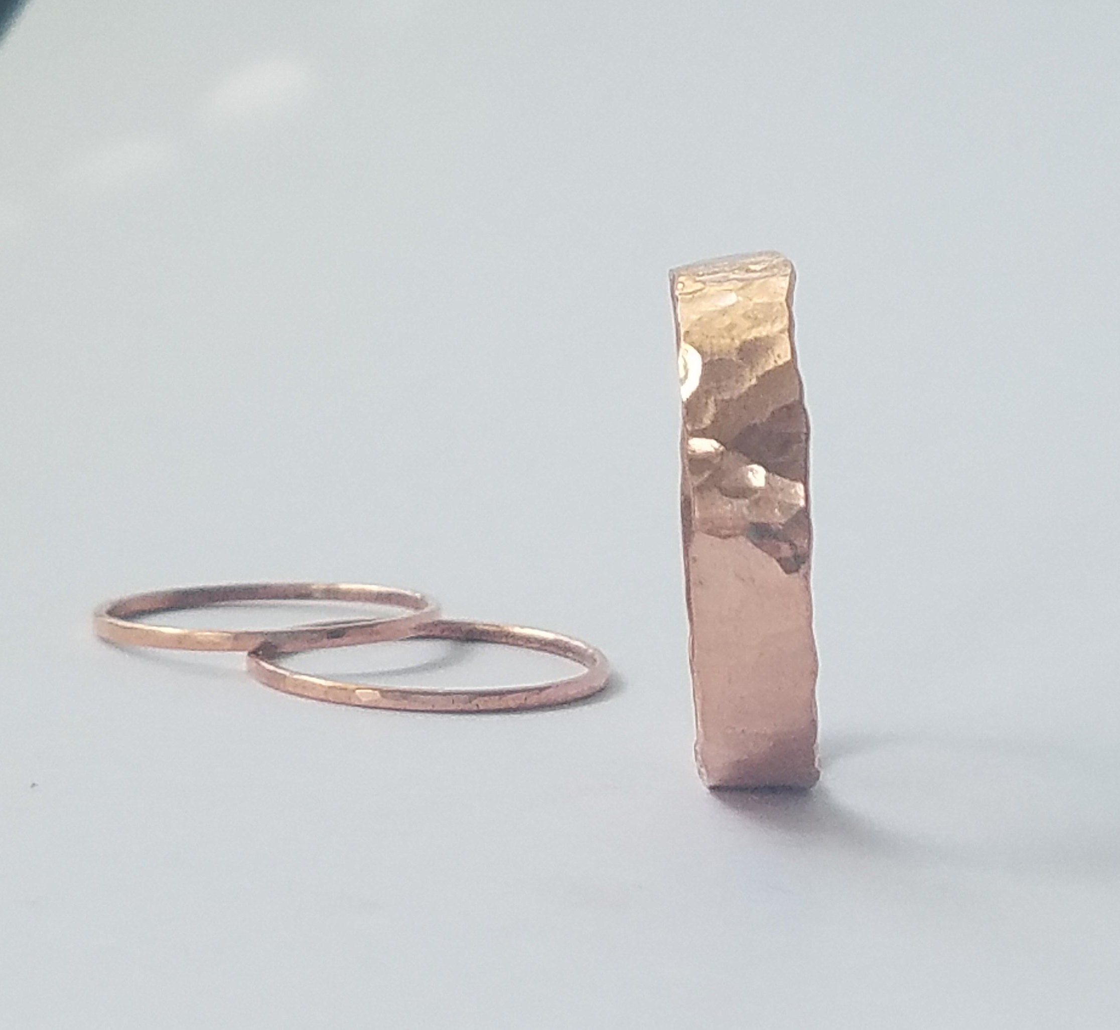 Minimalist Wedding Band 5 Piece Hammered Copper Ring Stack Delicate Ring Set Bohemian Gypsy Thin Handmade Boho Jewelry