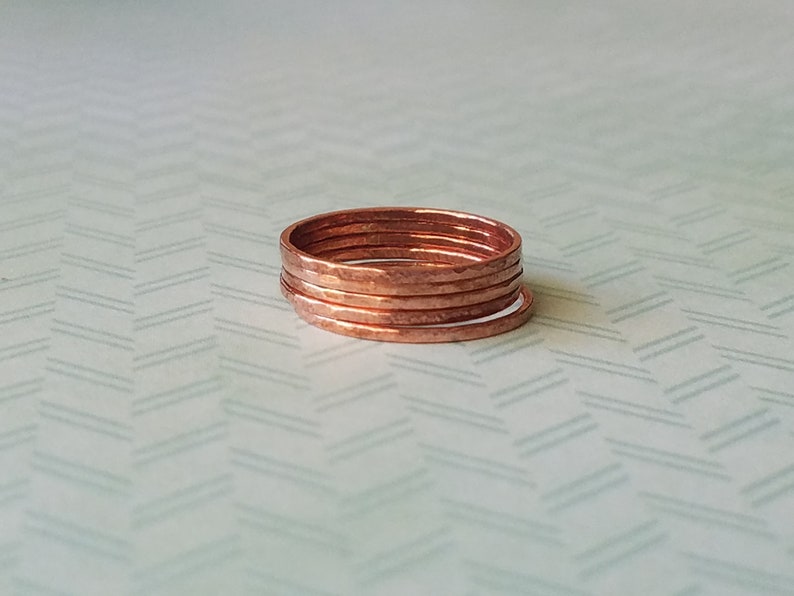 Minimalist Wedding Band 5 Piece Hammered Copper Ring Stack Delicate Ring Set Bohemian Gypsy Thin Handmade Boho Jewelry