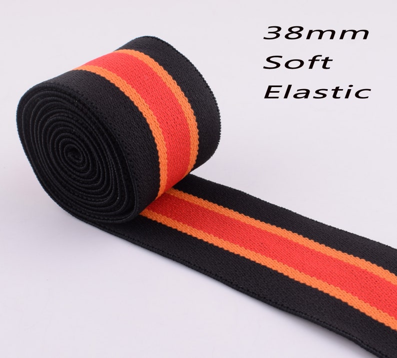 38mm Elastic Ribbon,1.5\u2018\u2019 Wide Double-side black orange red stripes Elastic Band,Soft Comfortable Elastic Trim,Sewing stretchy tape webbing