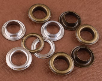 Round Eyelets,14*24 mm Silver/Bronze Large hole Eyelets grommet with washer,Metal grommet eyelet for purse/Leather working,50 Sets