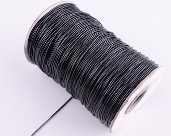 Black Korean wax cord,1mm waxed polyester cord,Beading string braided macrame rope for bracelets necklace jewelry craft making 20 yards