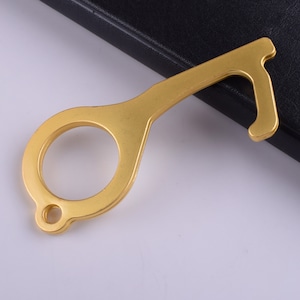 Door Opener,Gold No Touch Hygienic Door Opener,Metal Button Pusher Keychain  PinPad Assistant Touch-free tool clean key
