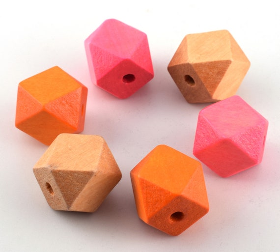 Onewer Perline in Legno poliedro, 20 mm Legno Naturale 50 Pezzi Perline Geometriche in Legno Non Finite per Accessori Fai da Te