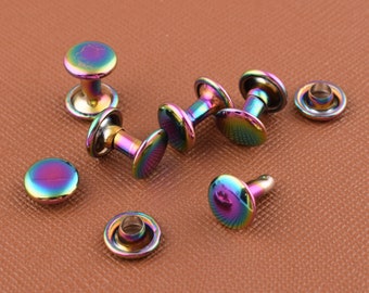 Rainbow Rivets Stud Metal Rapid Rivets,8mm*10mm Double Cap Rivets for Leather Handbag Hardware Supply 30 sets