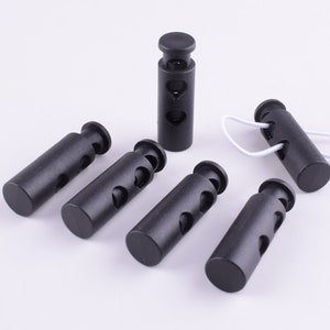 Cord Lock,40mm 20 pcs Cilindrico nero Plastica Molla Cord Stopper Cord Attinia Toggle Clip Buckle, Double Hole Drawstring Lock