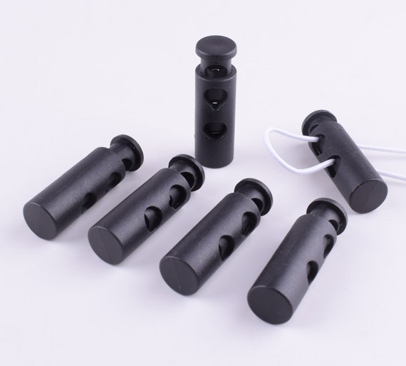 Cord Lock,40mm 20 Pcs Cylindrical Black Plastic Spring Cord Stopper Rope  End Toggle Clip Buckle,double Hole Drawstring Lock -  Canada