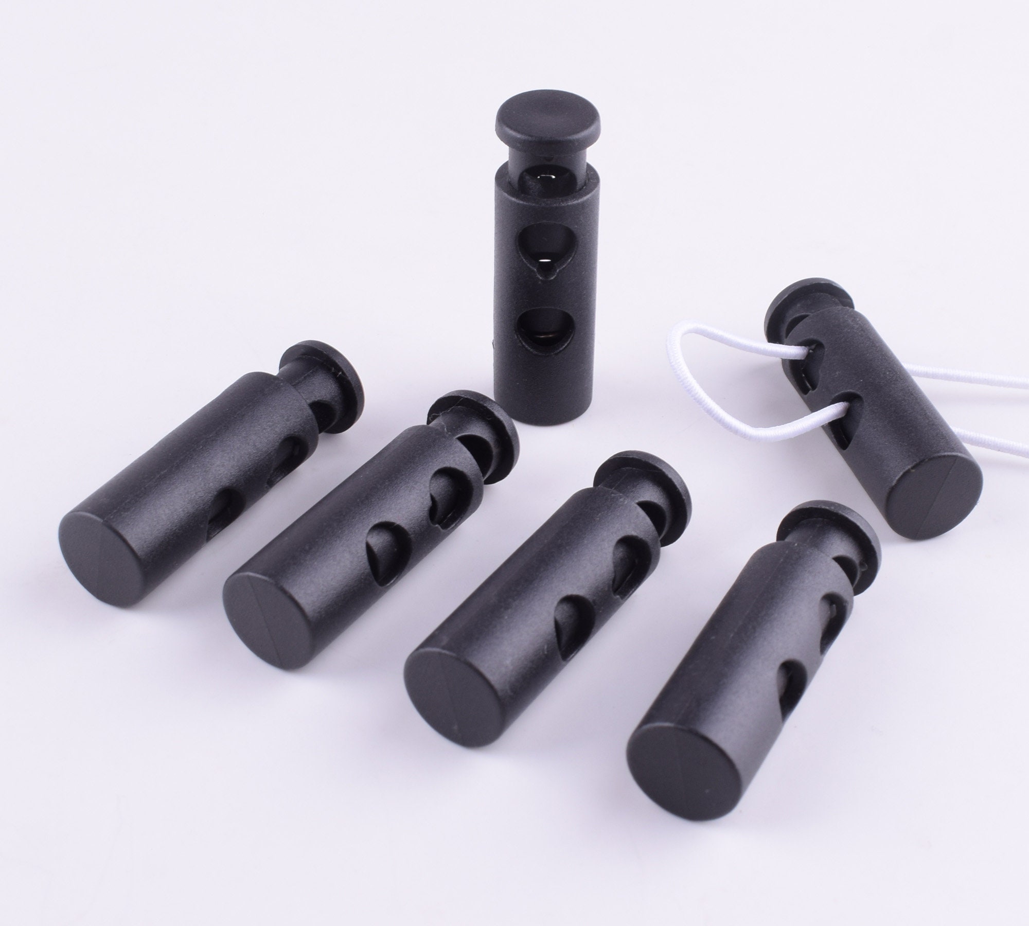 Uxcell 6pcs Plastic Spring Cord Locks Double Hole End Clip Stopper Rope Fastener Black | Harfington