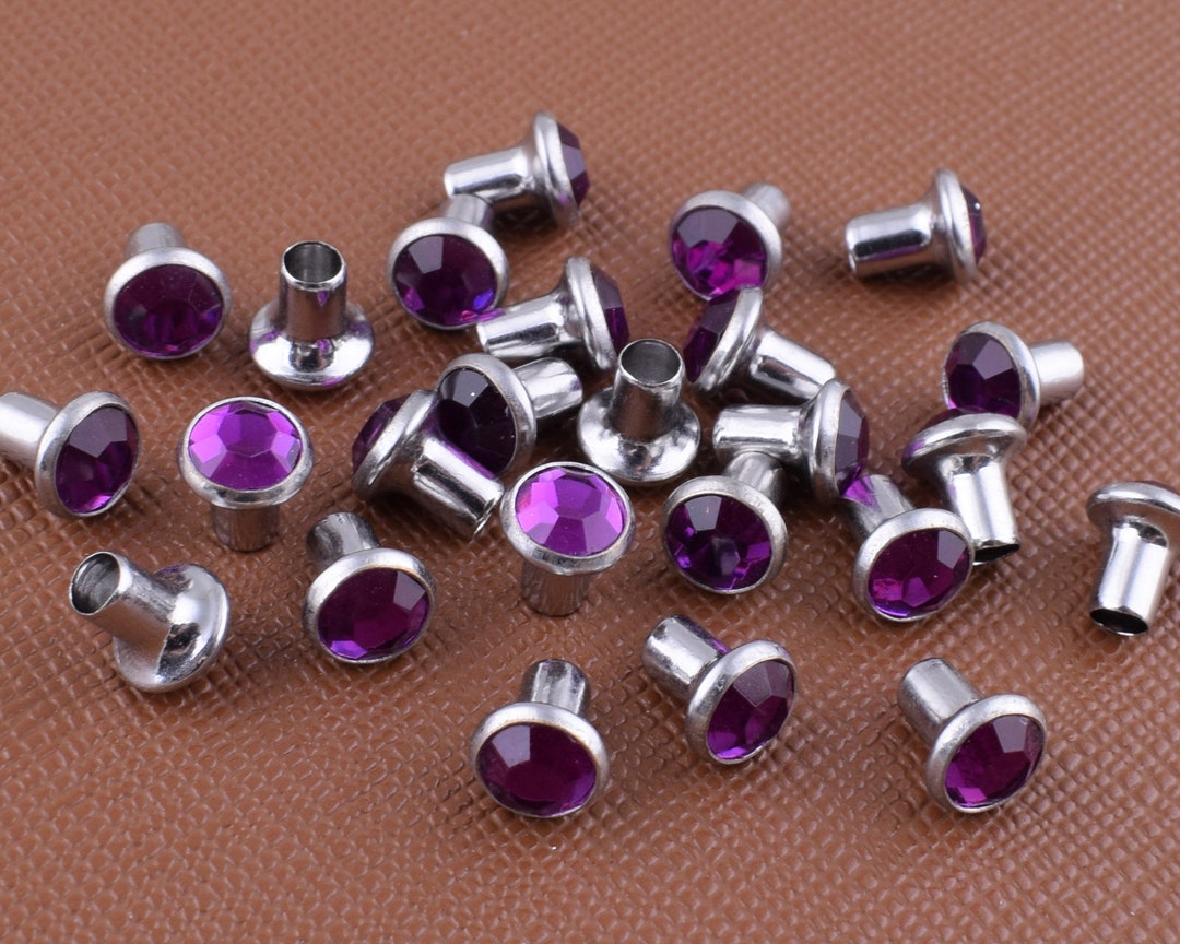Purple Rivet Purple Rhinestone Rivet Studs,6mm Small Single Cap Crystal Rivets,brass ...