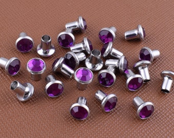 Purple Rhinestone Rivet Studs,6mm Small Single Cap crystal rivets,Brass Fashion Studs Leather Purse Decoration rivets hardware 50 pcs