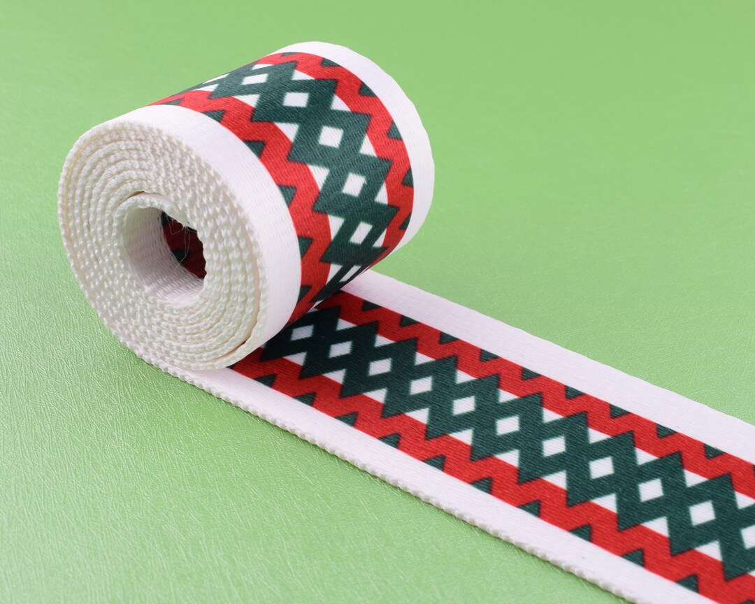 Webbed Ribbon Jacquard Ribbon Ethnic Webbing,2 Inch 50mm Christmas White Red Green ...