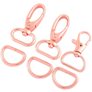 Rose Gold Swivel Snap Clasp With 20mm D Ring,Metal Keychain Hook Connector Chain Clasp For Webbing Strap Bag Purse Hardware Leather Craft