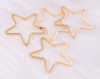 Gold Plated star hollow charm,22mm Brass filigree star pendant connectors,Earring necklace Jewelry making charm in bulk 10 pcs (JB028)
