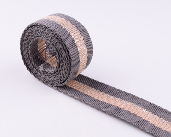 1 Inch Nylon webbing Gray beige stripes ribbon25mm shiny | Etsy