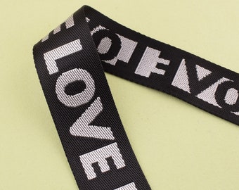 1 1/2''(38mm) cinta de nylon de nylon con letras blancas "AMOR" cinta para DIY coser / bolsa / perro collar haciendo (corte a tamaño)