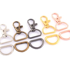 Rose Gold Swivel Clasps Metal Trigger Snap Hooks with 20mm D Rings Connector For Webbing Bag Strap Purse Chain Clasp Hardware Leather Craft