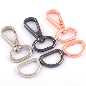 Swivel Lobster Clasp And 20mm D Ring,Rose Gold Snap Hooks Metal Bag Strap Clasp Connector For Handbag Handle Hardware Leather Craft