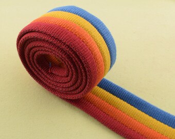 Rainbow Stripes webbing,40mm colorful cotton ribbon,Woven tape Strap fabric Craft webbing for Belt/hand bag DIY making 1 yards+