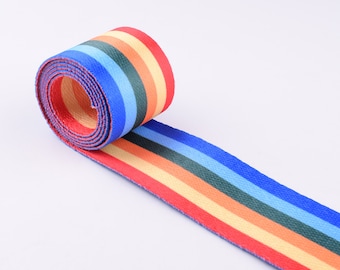 38mm Polyester webbing,15''Rainbow stripes bag strap webbing,Smooth soft woven tape ribbon for handbag/purse DIY making by the yard