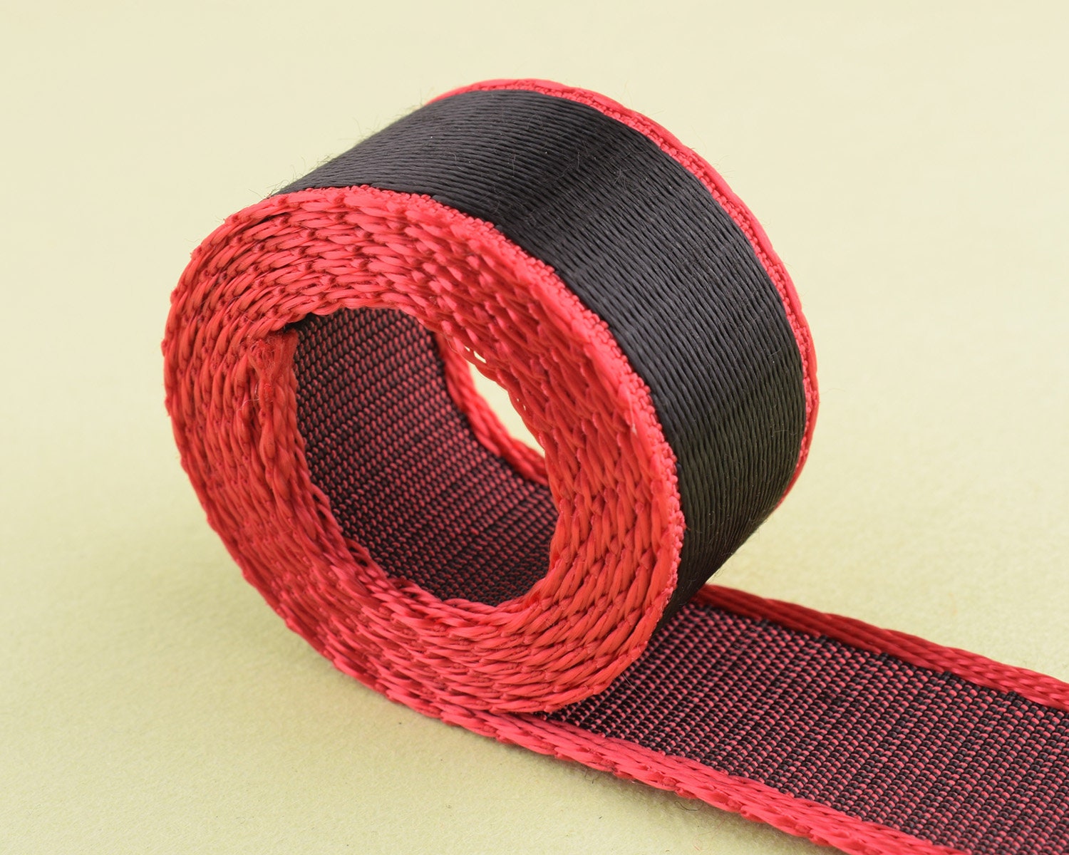 cotton ribbon Bag strap webbing woven tape 1 inch black and red stripes webbing handle bag supply