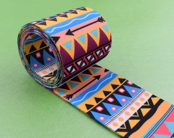 Jacquard ribbon Ethnic webbing,2''(50mm)Colorful geometric design pattern webbing,Smooth Soft Woven Tape Handle Bag Strap by the yard