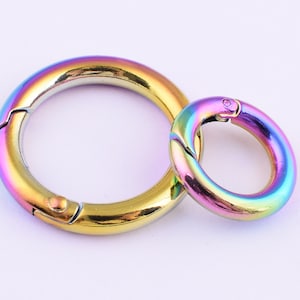 Small Spring gate rings,11mm 20mm Metal Push Snap Hook O-ring,Mini Rainbow Round Spring Ring buckles for lanyard/bag connector #-10 pcs