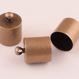 Bronze Plated End Cap,Barrel End Caps With Loop for Cord or Leather,Inner 9mm Round End Cap,Tassel Cap Tips Findings 20 Pcs