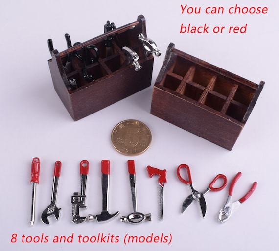 Dollhouse Miniature Tool Box and Tools,mini Tools Set of 8 for Dollhouse or  Miniature Outdoor Garden,scrapbook Embellishment Scale Miniature 